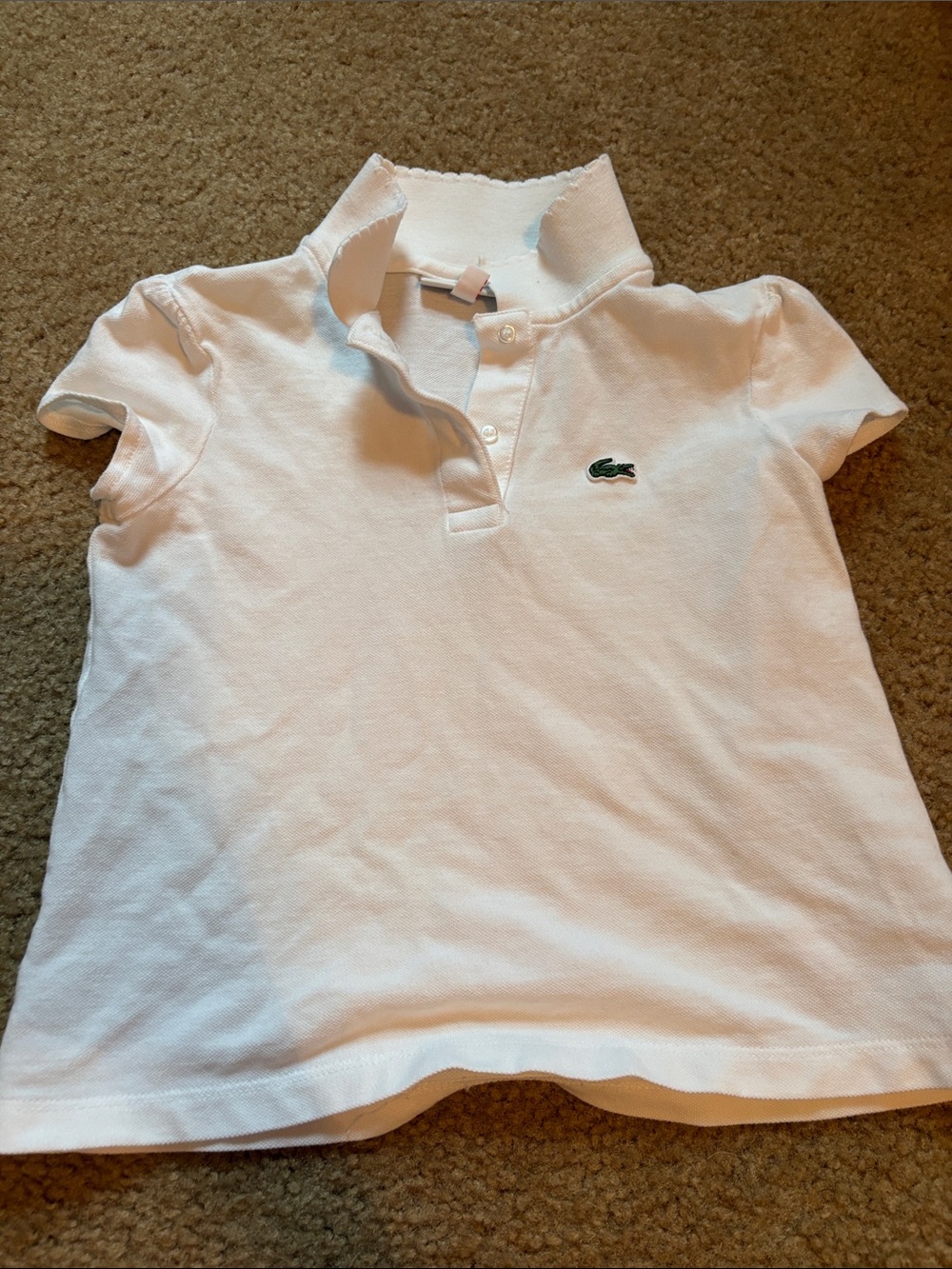 Lacoste White Girls' Short-Sleeve Polo with Green Crocodile